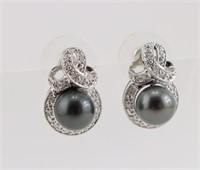 14k Gold Tahitian Pearl & Diamond Earrings