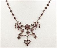 Art Nouveau Garnet Floral Design Necklace