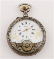 Sterling Silver 8 Dias Floral Pocket Watch