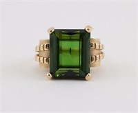 9 Carat Emerald Cut Green Tourmaline 14K Gold Ring