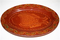 Lg 12.5" 1990 Foltz Fish & Leaf Border Design Oval