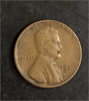 1951-S LINCOLN WHEAT BACK ONE CENT PENNY