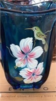 Fenton aqua hand painted hummingbird vase in box