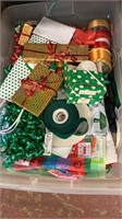 Plastic tub of gift bags , ribbons,