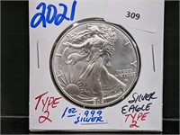 2021 1oz .999 Type 2 Silver Eagle $1