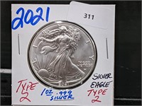 2021 1oz .999 Type 2 Silver Eagle $1