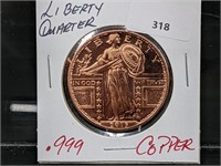 1oz .999 Copper Liberty Quarter Round