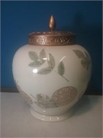 Ginger jar with gold metal filigree lid 9 in tall