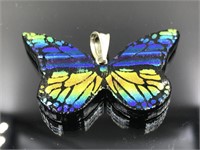 Sterling Silver Blue Butterfly Dichroic Glass