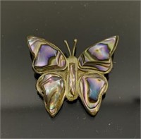 Silver Butterfly inlaid abalone shell pin