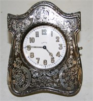 8 Day Fancy Silver Case Clock Swiss Made