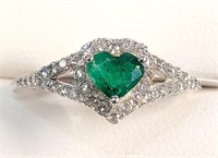 Certified 14K  Emerald(0.35ct) Diamonds(0.36Ct,I1-
