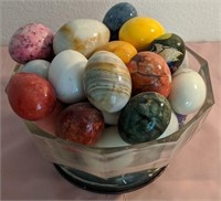 703 - COLLECTION OF MARBLE EGGS & BOWL