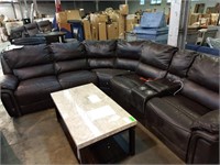 7 PC SECTIONAL BROWN FAUX LEATHER, USED