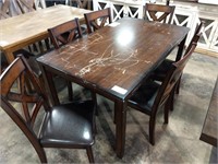 36X60 DINING TABLE W/6 CHAIRS BROWN WALNUT FINISH