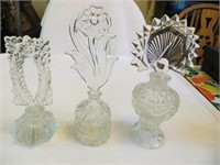 3 Vintage Glass Perfume Bottles with Stoppers S16I