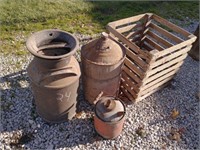 Milk Can, Gas Can, Wood can& Wood Crate