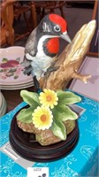 Bisque woodpecker figurine w/ base & box