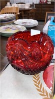 Ruby Red pressed glass rose bowl Westmoreland?