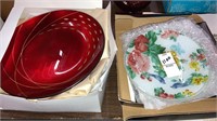 Gorham 8 red & 2 floral plates lot
