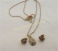 1/20 12K gold rose necklace & earrings