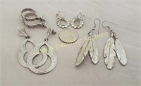 4 pair Western style pierced earrings