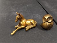 Brass Horse and Owl Figures