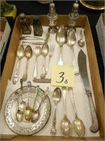 (25) Sterling Silver Spoons, Knife, Salt & Pepper,