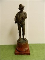 Standing Young Man Bronze Statue w/ Marble Base -