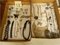 Flat of Vintage Jewelry & Flat of Silver Tone -