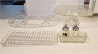 Glass Cake Stand, Trays, Misc.