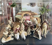 16 pc porcelain nativity set in plexiglass case