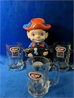 3 Collectible A&W glasses And 12" boy statue
