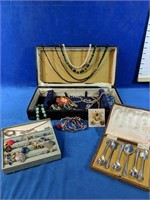 Assorted costume jewellery and silverware with