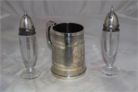 1 Coin silver cup- 91g, 2 crystal and sterling