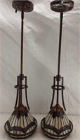 STAINED GLASS HANGING LIGHT FIXTURES - QTY 2 30.5"