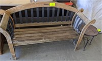 OUTDOOR IRON AND WOOD BENCH (5'w) AND SIDE TABLE