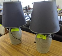 (2) MATCHING CERAMIC BLUE AND TAN LAMPS