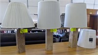 (3) MODERN STONE LAMPS AND EXTRA LAMP SHADE