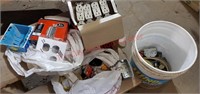 Bucket of electrical outlet supplies & more.