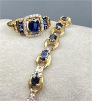 10K Gold Bracelet & Ring w/ Blue Stones
