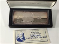 Washington Mint 4Oz Fine Silver $100 Replica Bar