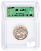 Coin 1932-S Washington Quarter ICG AU55