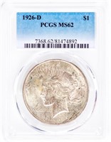 Coin 1926-D Peace Silver Dollar PCGS MS62