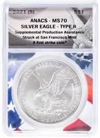 Coin 2021  American Silver Eagle ANACS MS70