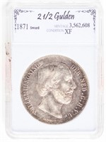 Coin 1871 Netherlands  2.5 Gulden in Extra Fine
