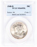 Coin 1948-D Franklin Half Dollar PCGS MS64FBL