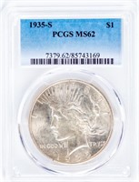 Coin 1935-S Peace Silver Dollar PCGS MS62