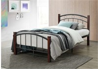 Twin Metal Bed w/Mahogany Wood Post