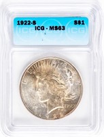Coin 1922-S Peace Silver Dollar ICG MS63